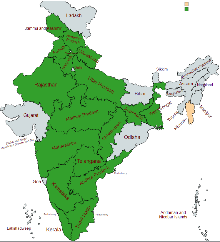 Infocare India Coverage Map — 17 states, 300+ cities